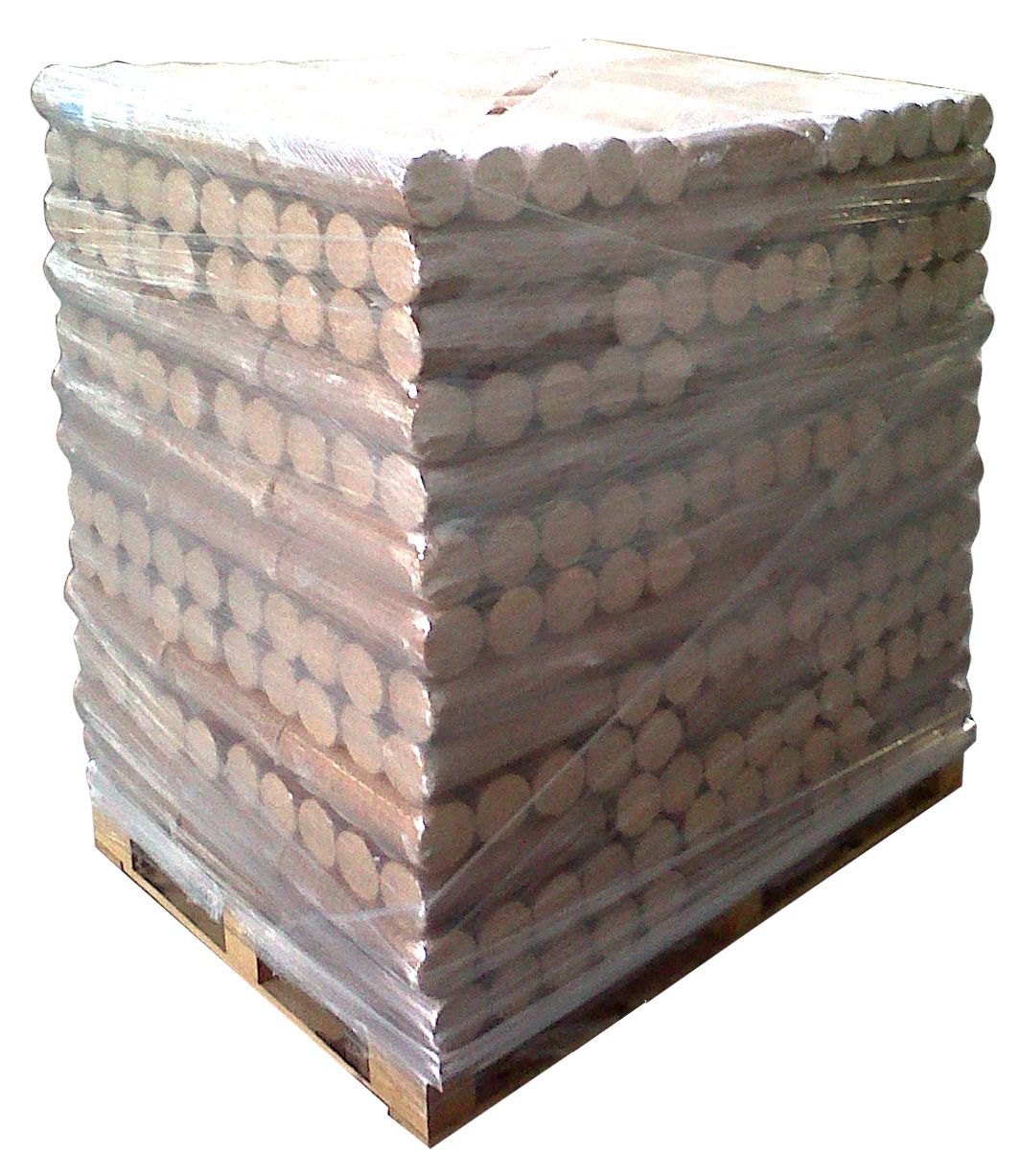 Bûches densifiées · Palette de 140 packs · 1 050 kg